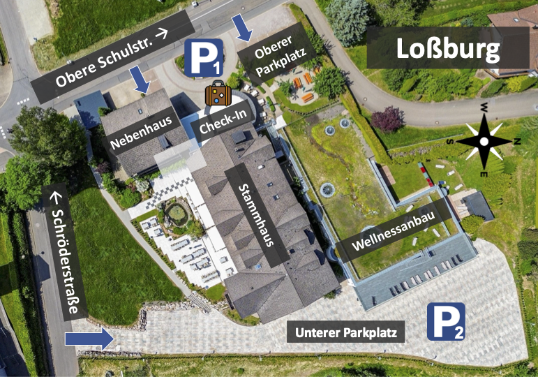 Aerial view of the convenient parking facilities at the Wellnesshotel Hohenrodt in Loßburg directly on site
